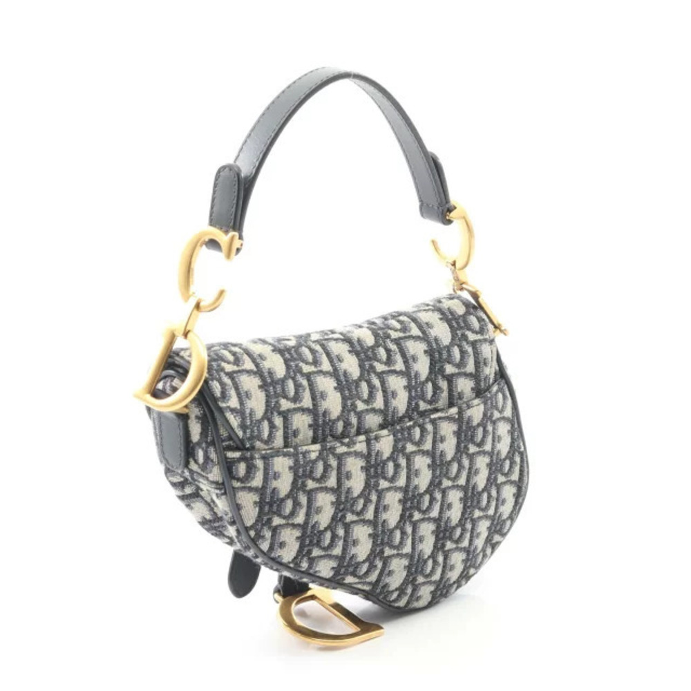 Dior Saddle Bag Oblique Jacquard Handbag Canvas Leather Ivory White Navy Blue - Picture 2 of 7
